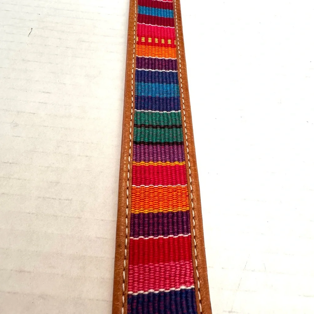 Vintage Handmade Leather and Colorful Woven Tapestry Women's Belt Sz 34 Med